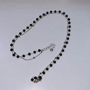 Silver Chain Necklace with Silver And Black Ball Charms